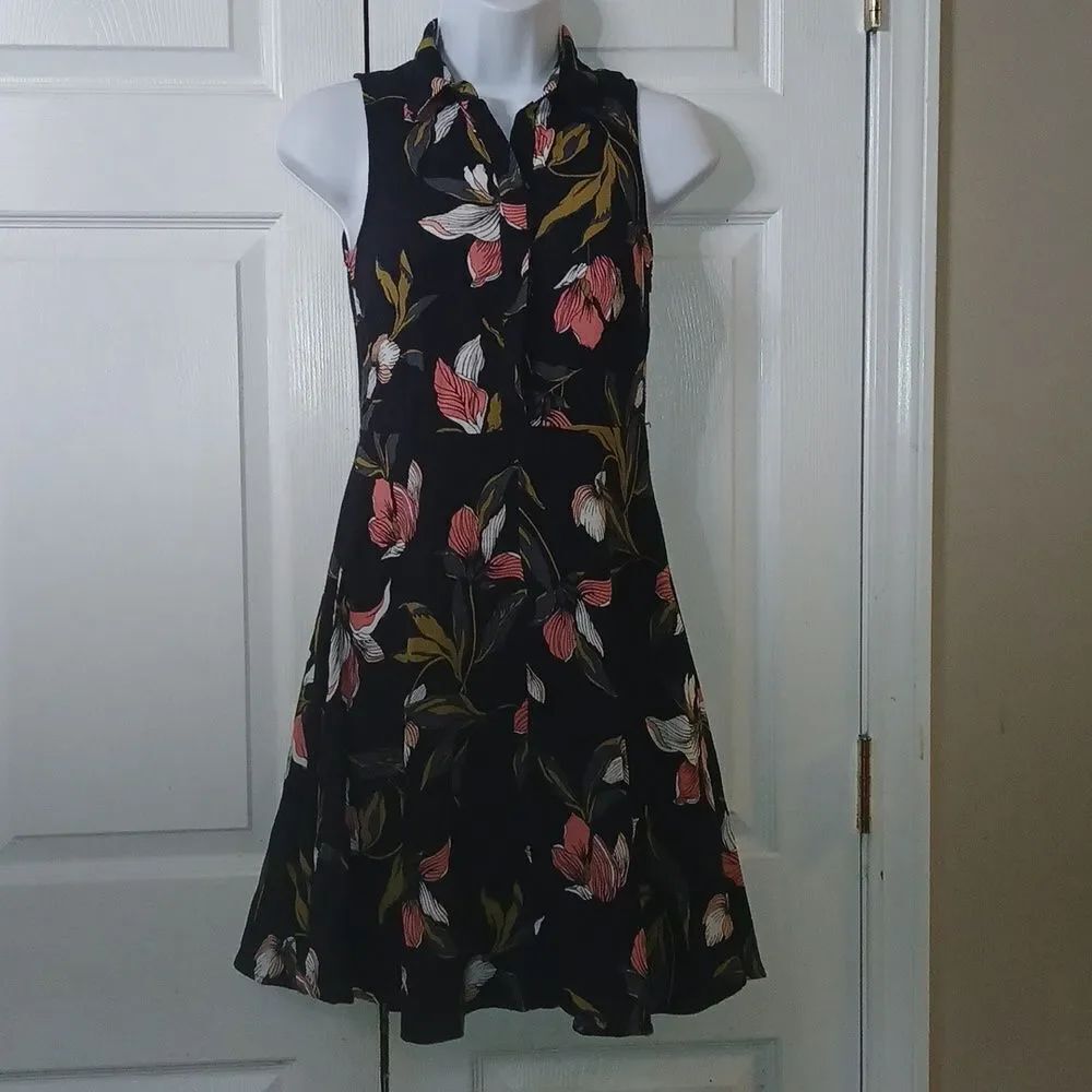 Ann Taylor Factory Petite navy floral print A Line dress Sz 00P NWOT